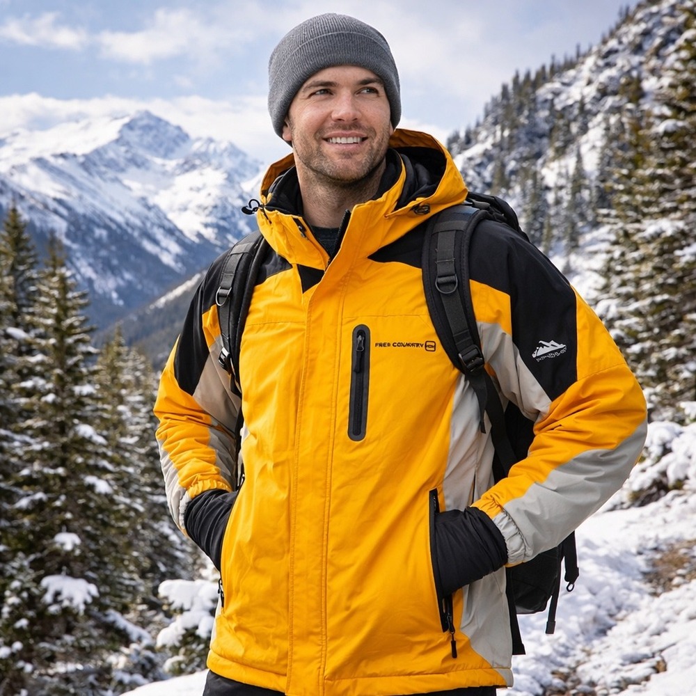 Free Country Xtreme Mens Small Yellow Black Ski Snowboard Jacket Water Resistant